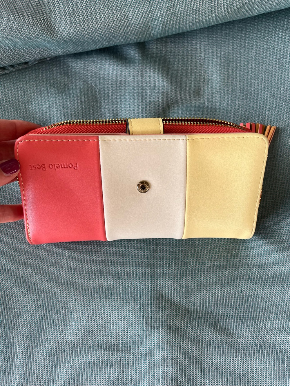 Pomelo Best Colorblock Zip Wallet in Coral, Cream & Pale Yellow